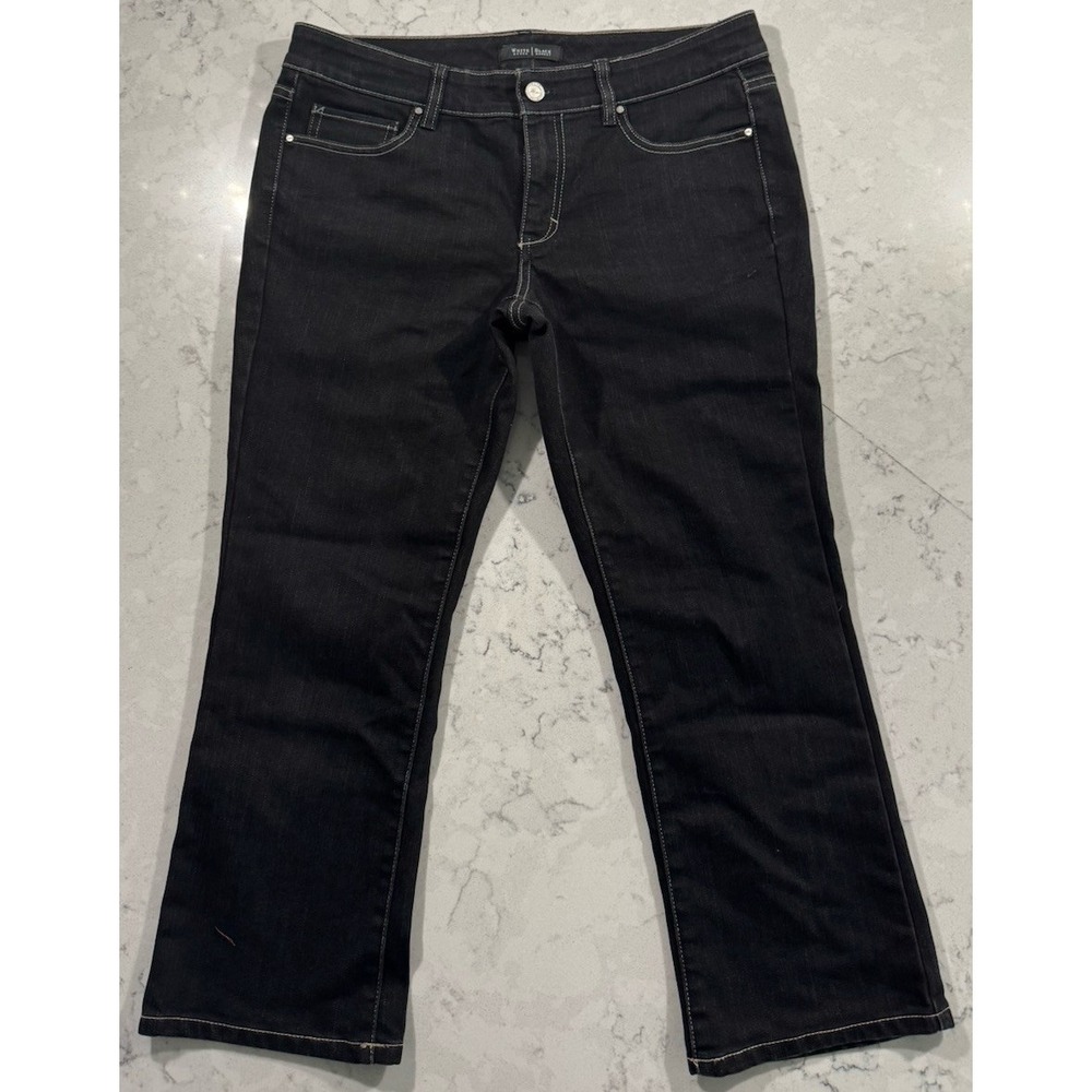 White House Black Market Blanc Jeans Womens 8 Black Cropped Flare Stretch Denim
